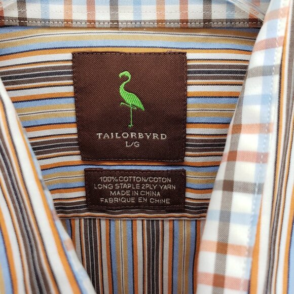 TAILORBYRD Striped Button Down Dress Shirt 2-Ply Cotton L Vertical Stripe - Picture 3 of 5